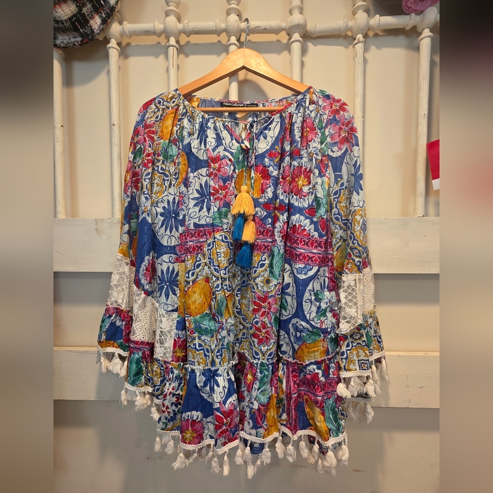 Tolani Multicolor Floral PONCHO Tunic Top